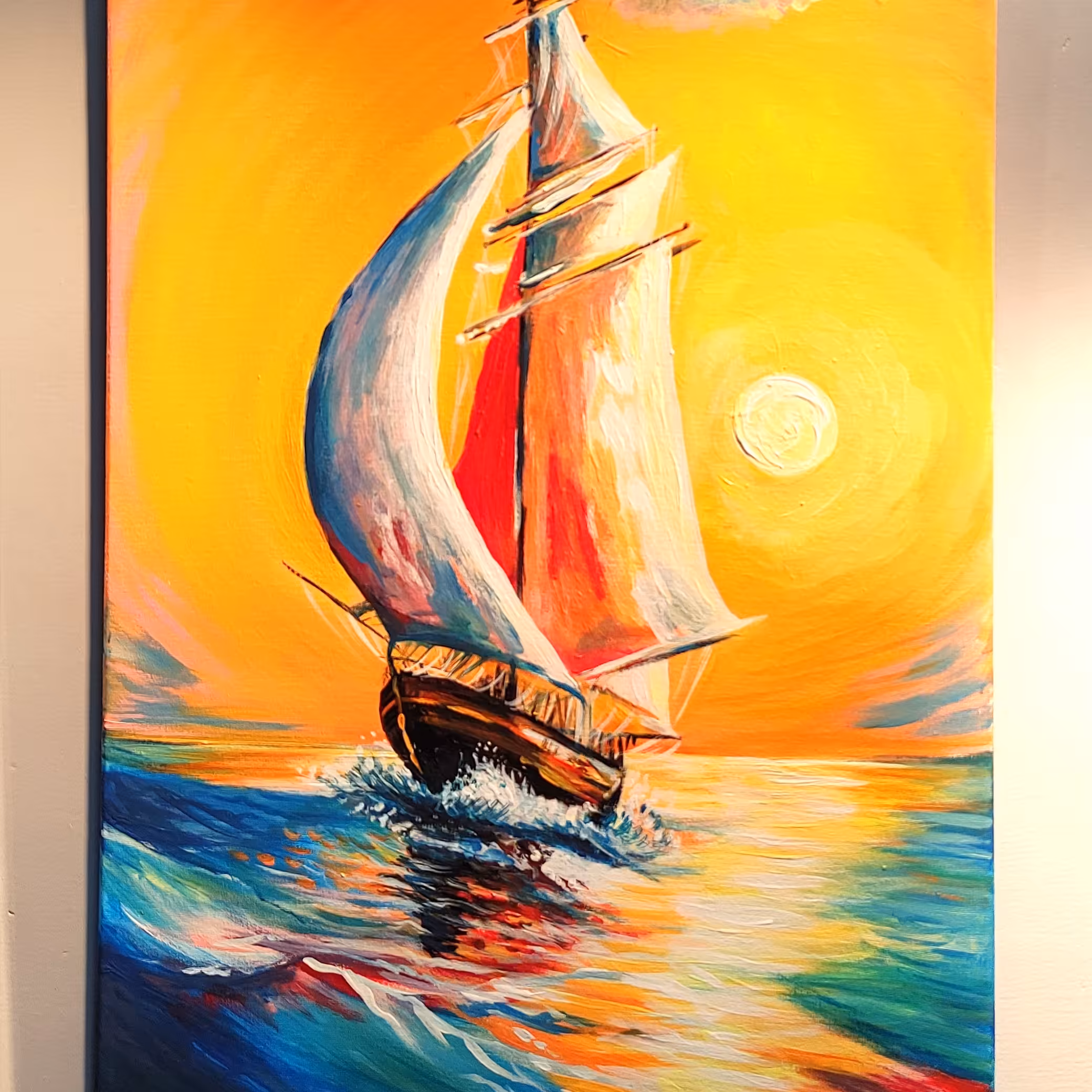 تابلو نقاشی کشتی  و دریا  و غروب  هدیه خاص هنری