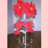 گوشواره گل حریر استیل رنگ ثابت ضد حساسیت بلند (عروسی عقد بله برون فرمالیته عکاسی تولد مجالس )