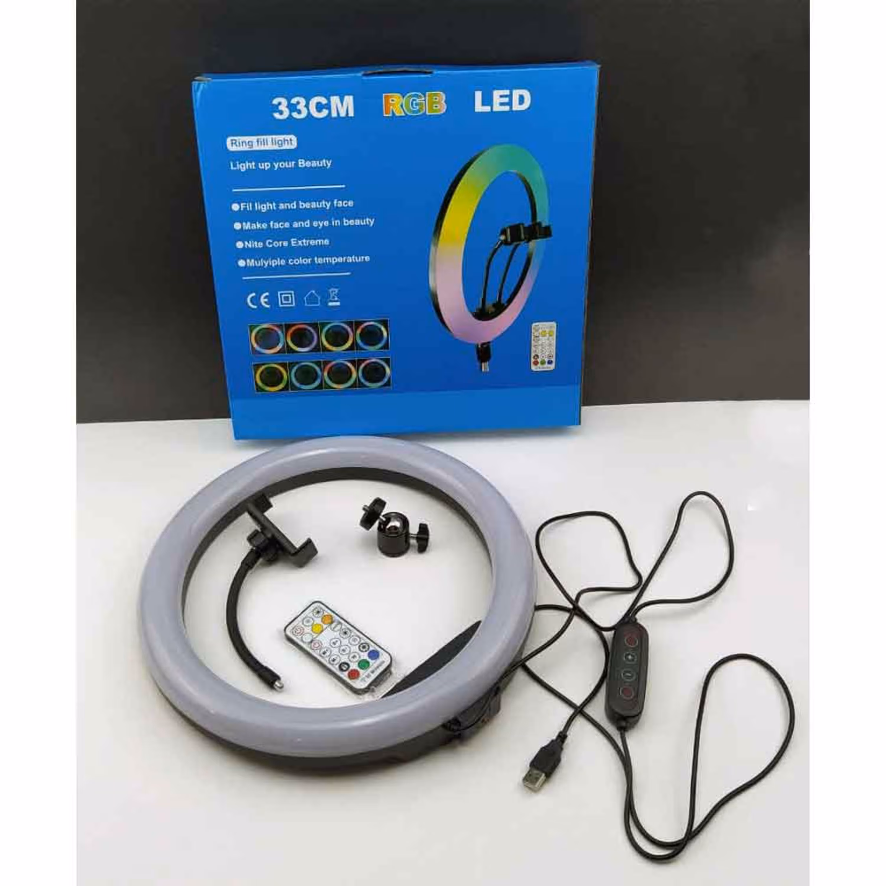 رینگ لایت RGB مدل RL-S13 با قطر 33 سانتی متر به همراه سه پایه 200 سانتی متری