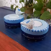 جاشمعی پرنده دار آبی ابعاد تقریبی 8در9 سانتیمتر طراحی شده با دست و رنگ اکریلیک قابل شستشو با اسکاج نرم