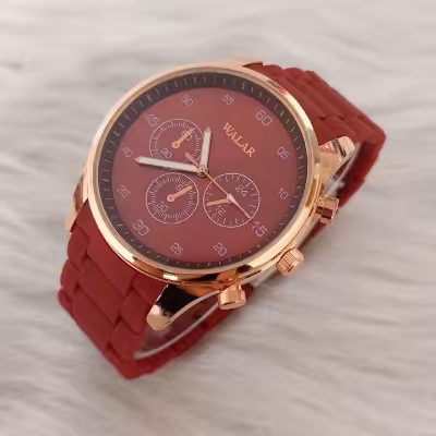 ساعت مردانه والار قرمز قاب رزگلد