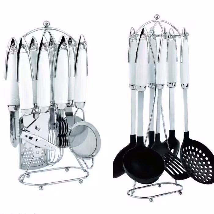 ست کفگیر و ملاقه ابزار  سیلیکونی درجه یک(سفید)