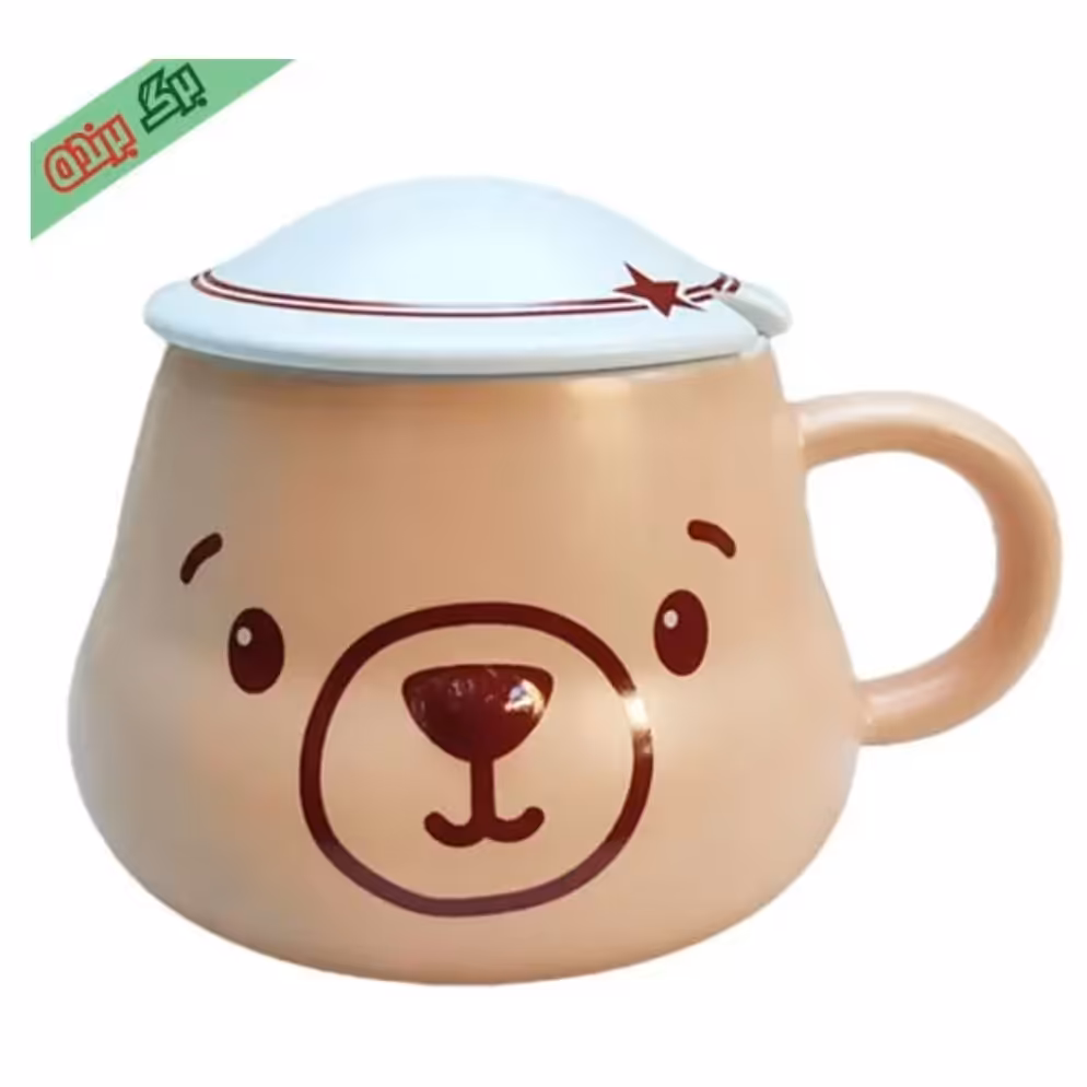 ماگ سرامیکی طرح حیوانات درب سرامیکی قاشق دار