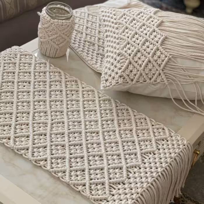 ست رانر و کاور کوسن مکرومه