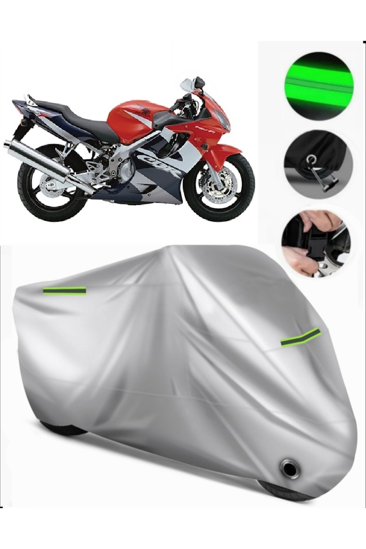 چادر موتورسیکلت خاکستری HONDA CBR 600 F SPORT سازگار با موتور سیکلت برزنت پرمیمر قفل GRI MotoEn