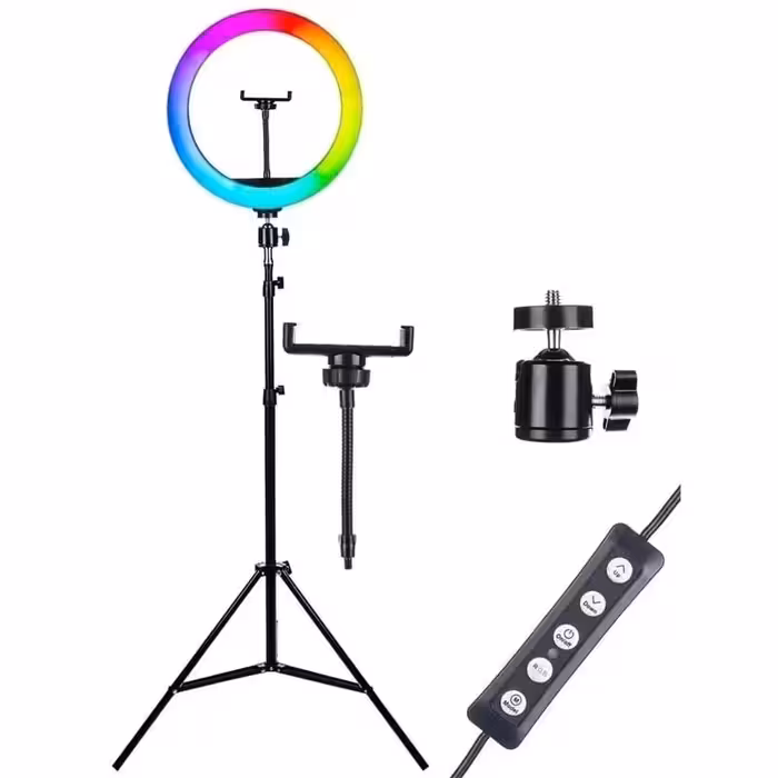 رینگ لایت 13 اینچ پایه دار پی نت P-Net LJJ33-RGB