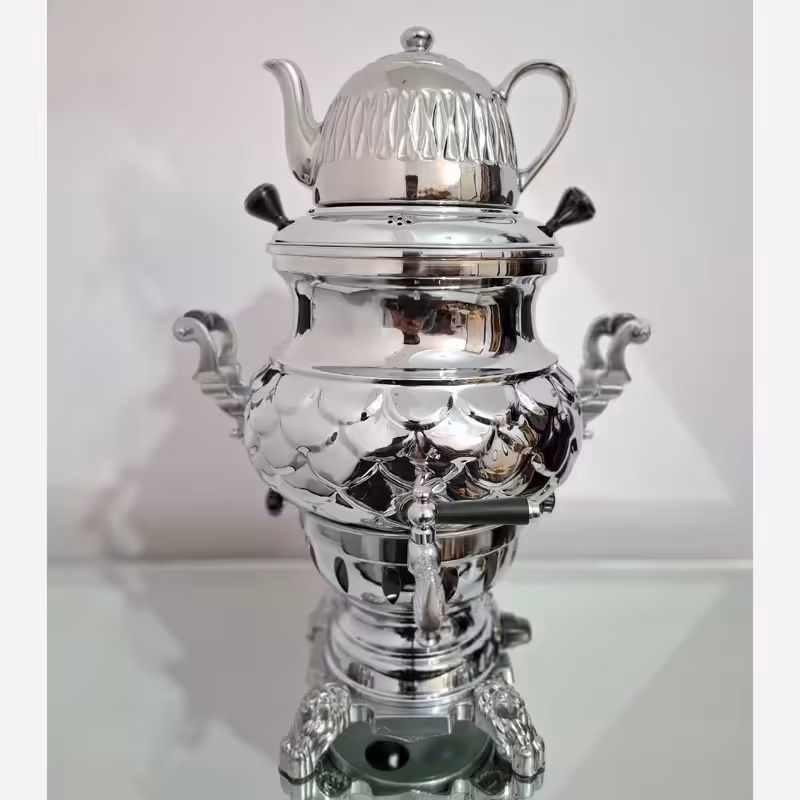 سماور گازی مهدیس سه کاره 6 لیتر بدنه برنجی با قوری بدون تنوره با 1 سال ضمانت (بدنه ترک)با ضمانت قالب جدید