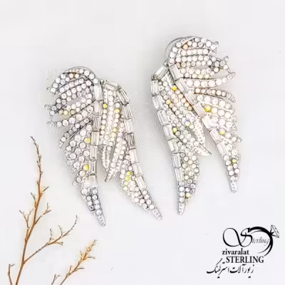 گوشواره بال فرشته با نگین جواهری کد 12221