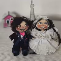 عروسک دست دوز  عروس داماد  جا سویچی 12 سانت