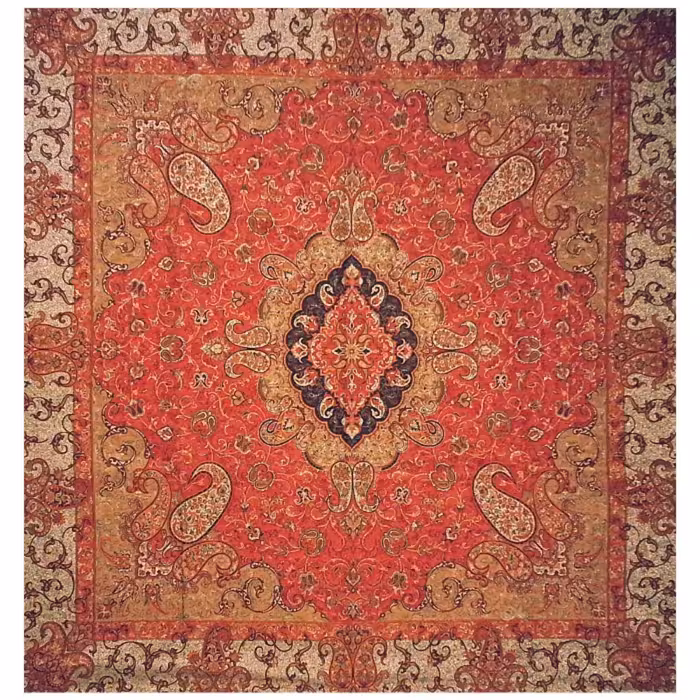رومیزی ترمه مربع ابریشم  نفیس  کد TRM130  رنگ قرمز  آستر زرشکی