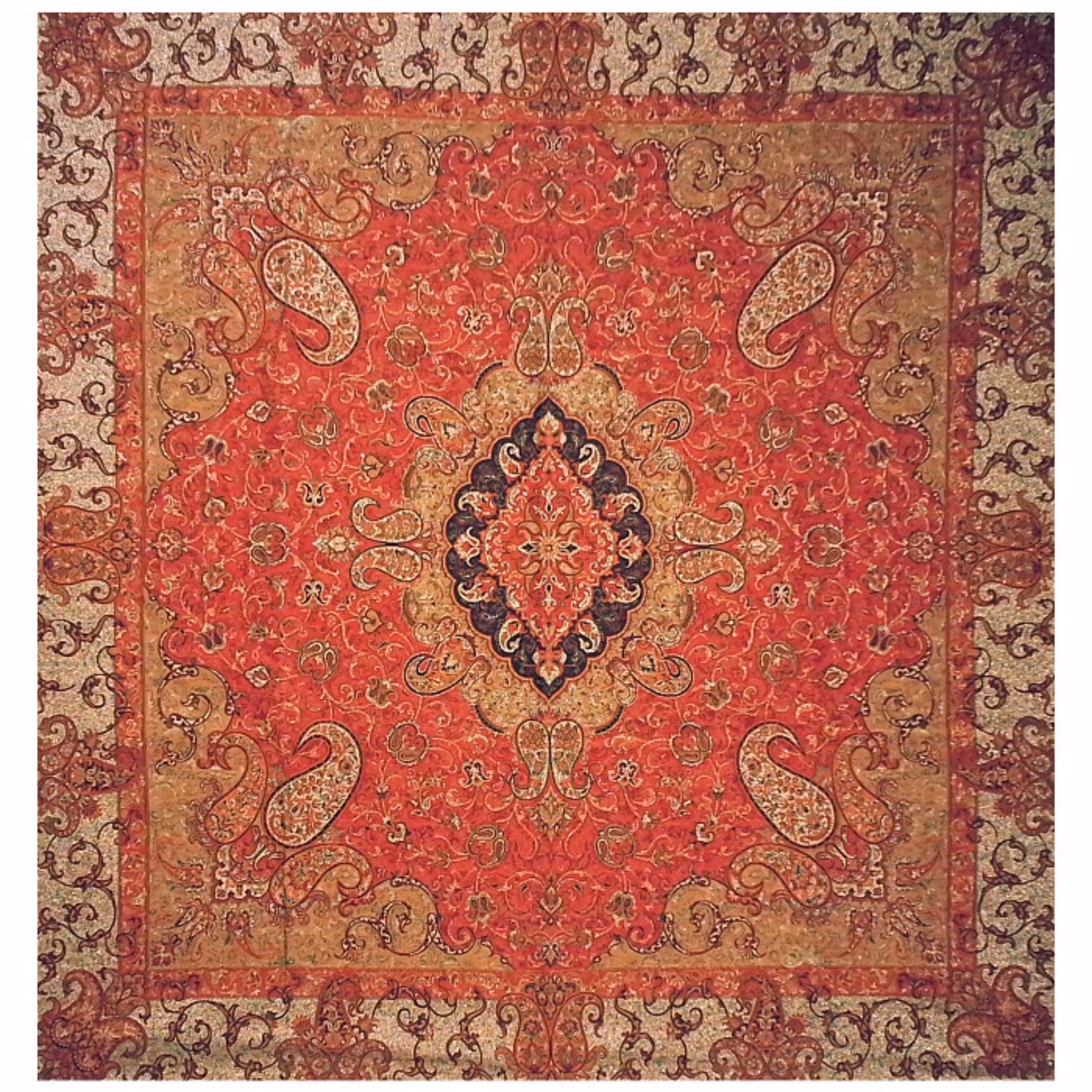 رومیزی ترمه مربع ابریشم  نفیس  کد TRM130  رنگ قرمز  آستر زرشکی