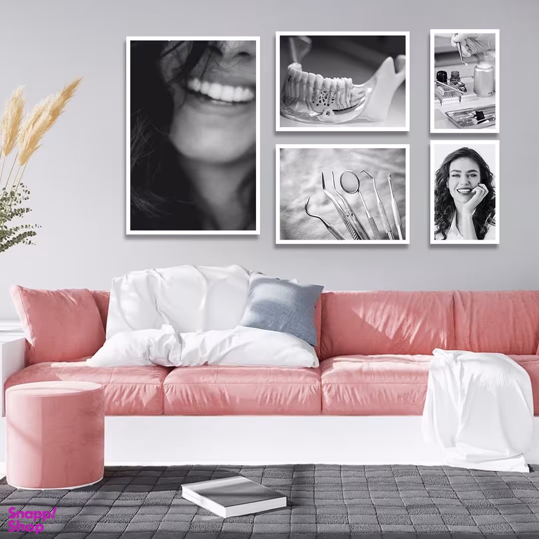 تابلو بکلیت طرح لبخند و مطب دندانپزشکی مدل W-1322 مجموعه 5 عددی