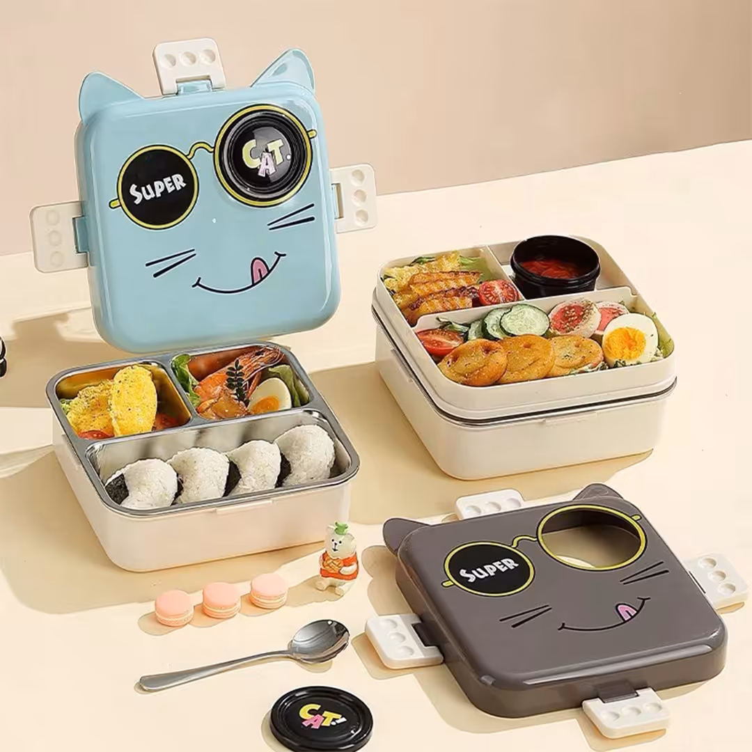 ظرف غذا همراه قاشق و چنگال 1190میل گربه لانچ باکس Lunch Box
