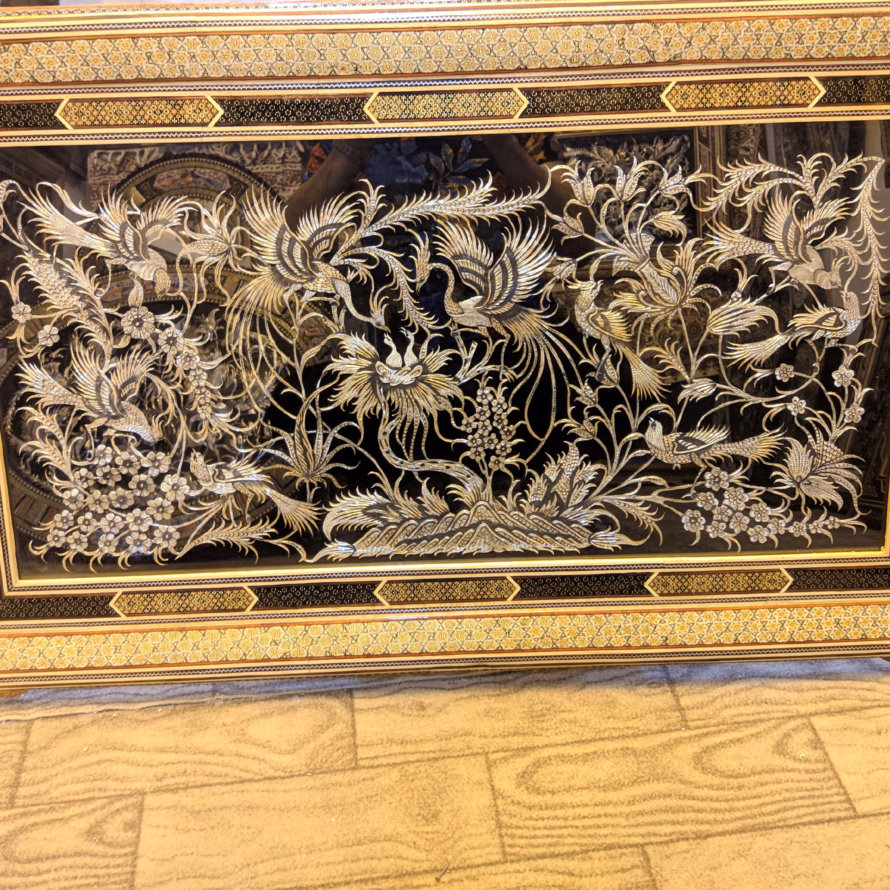 تابلو قلمزنی خاتم ترنج دور چوب گردو