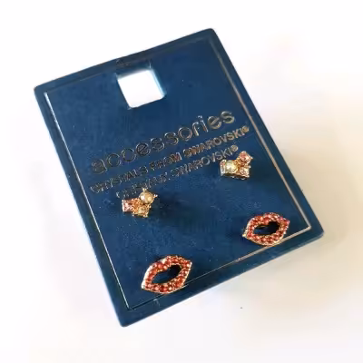 پک دو جفتی گوشواره گلگوش طلایی نگین سواروسکی