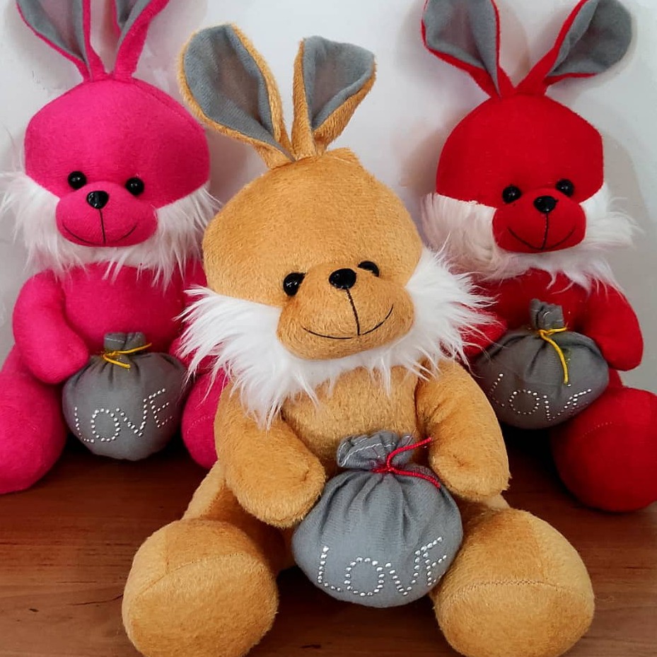 عروسک خرگوش کیسه بدست 30 سانتی (بدون گوش) جنس مخمل قیمت مناسب