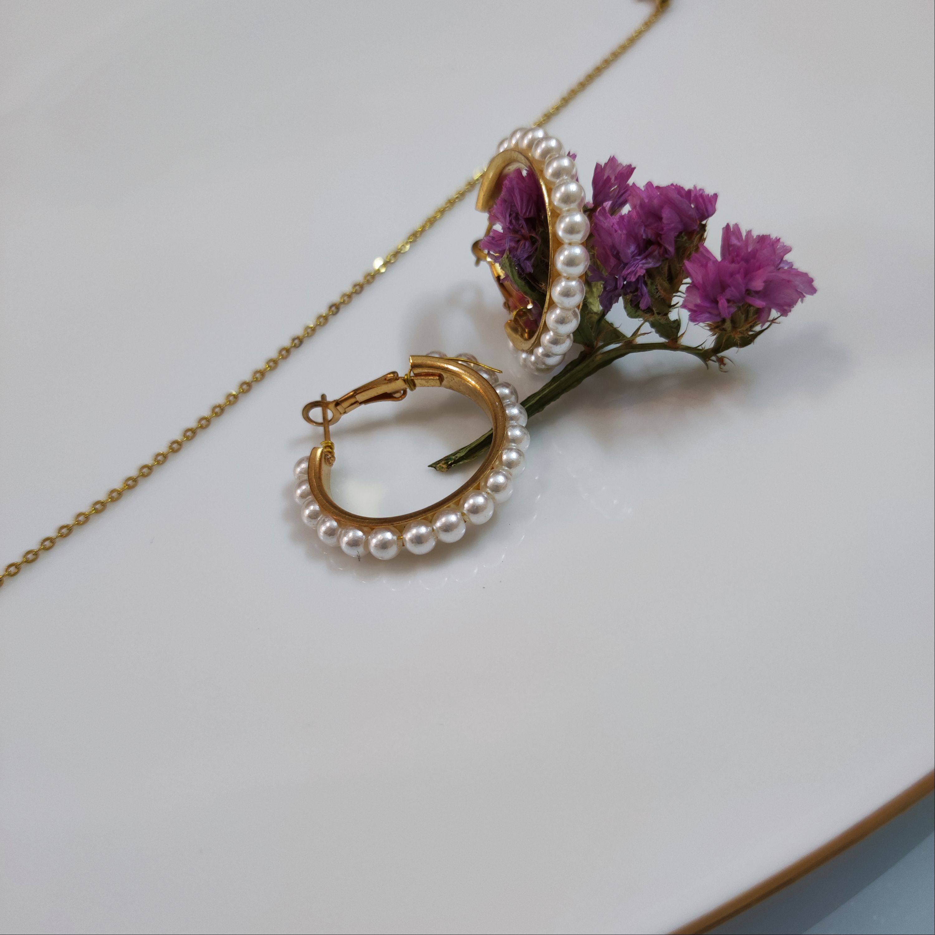 گوشواره مرواریدی طلایی جنس آبکاری رادیوم چندلایه