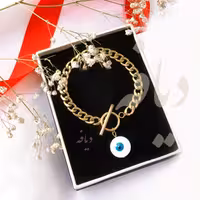 دستبندکارتیر چشم نظر استیل قفل تی پلاک چشم نظر صدفی زنانه و دخترانه