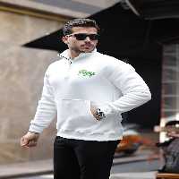 سویشرت مردانه دنج کانگورو دوزی شده نیمی از زیپ ECRU Valiberta