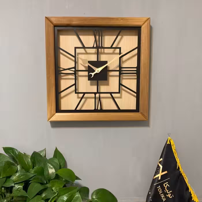 ساعت دیواری چوبی مربع -چوب طبیعی  تولیکا 