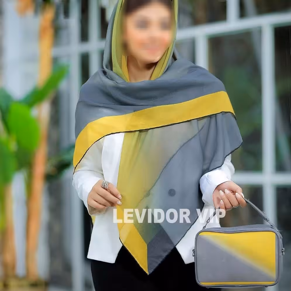 ست کیف و روسری طوسی زرد 