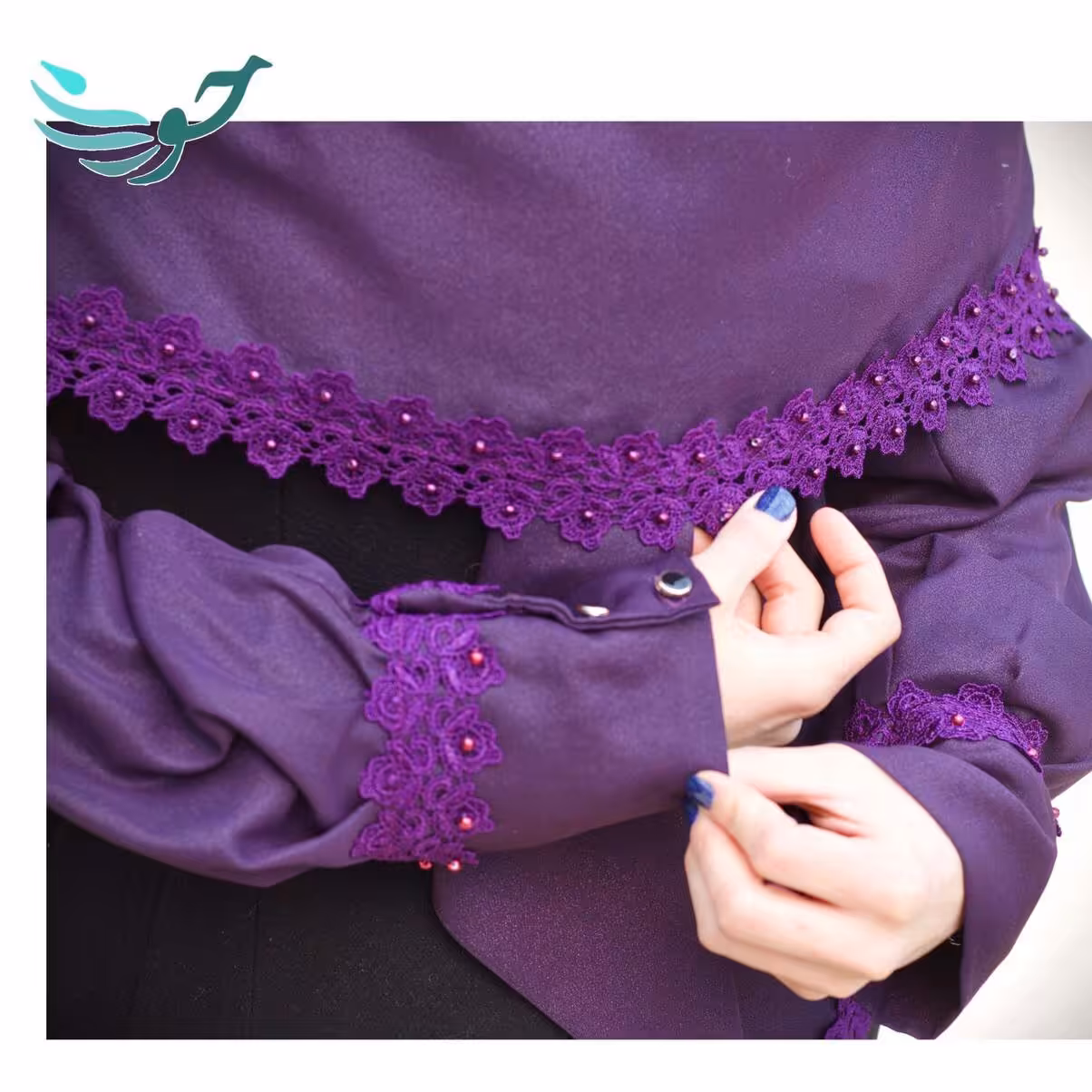 ساق دست مجلسی مچ دار کرپ حریر شاین مروارید دوزی شده مزون دوز