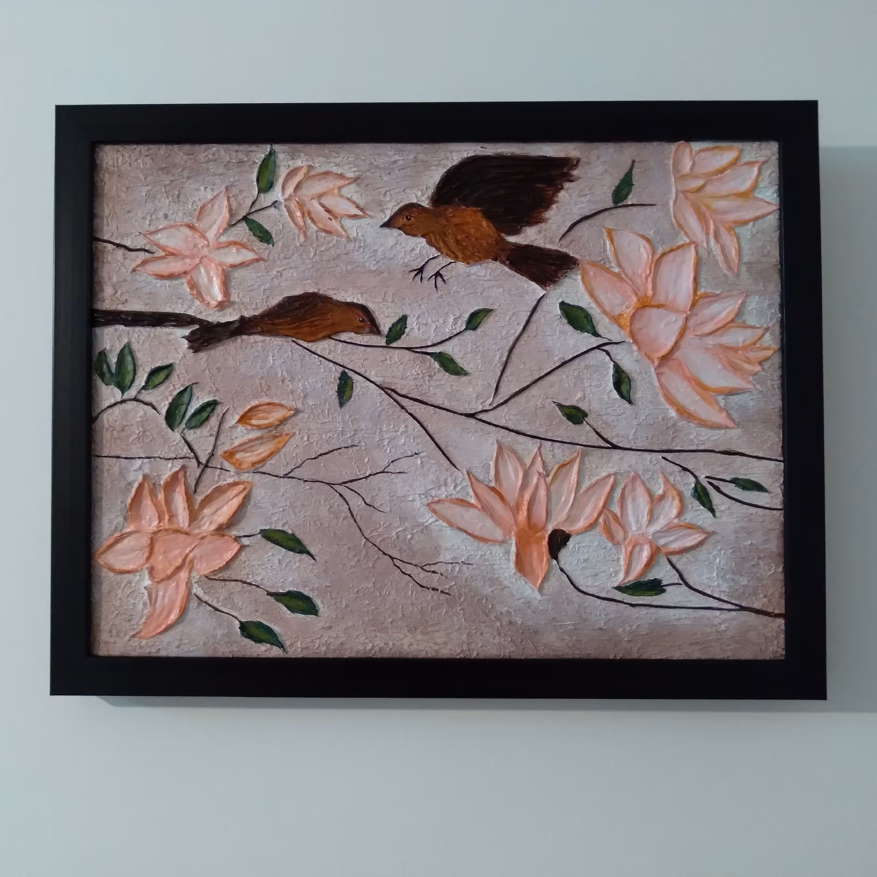 تابلوی گل و مرغ تکسچر پرطرفدار رنگ اکرولیک براق 30 در 40