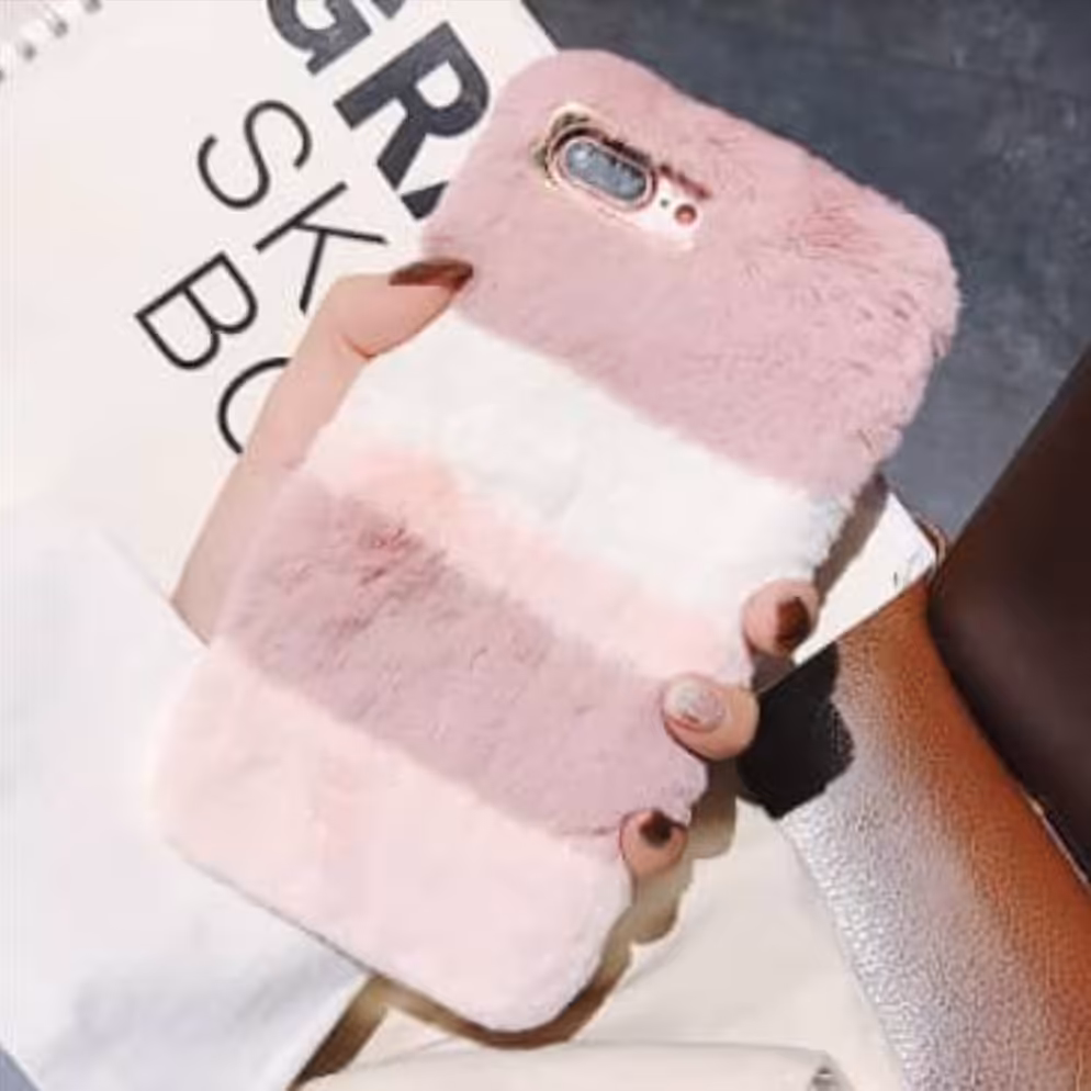 قاب محافظ گوشی جنس خز صورتی راه راه مناسب A31