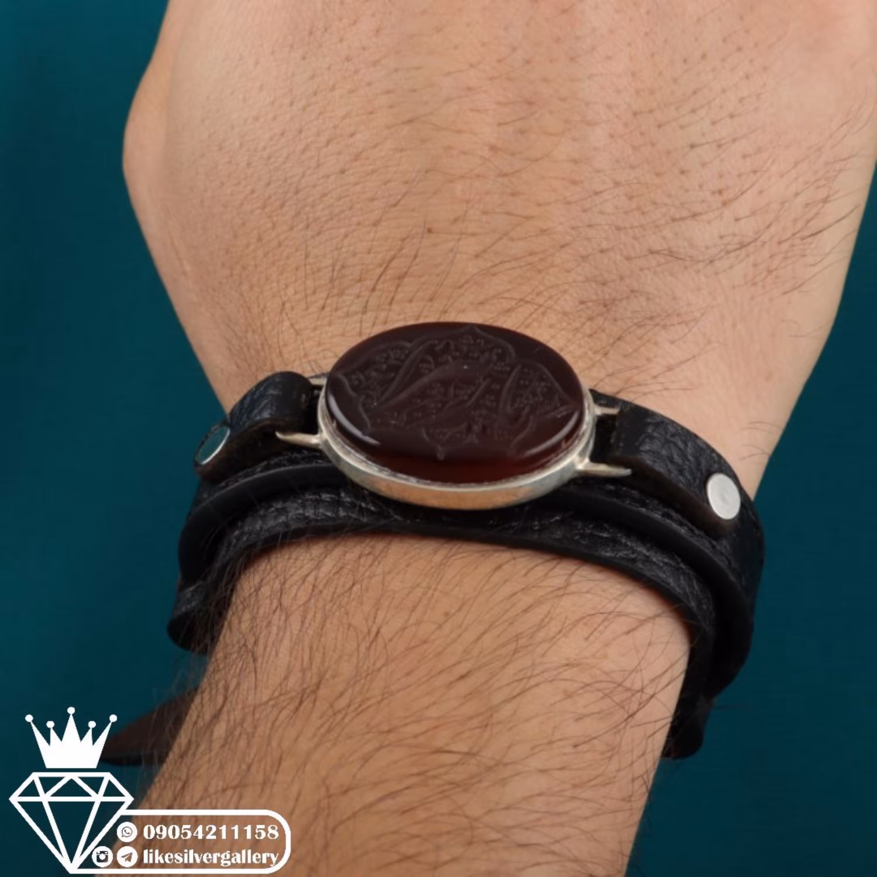 دستبند چرم عقیق سرخ خطی یا زهرا ارسال رایگان