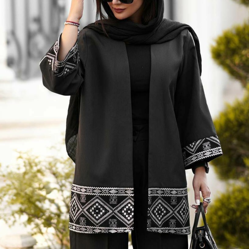 مانتو شلوار زنانه کرپ مازراتی طرح نسترن کتیبه دوزی با ارسال رایگان