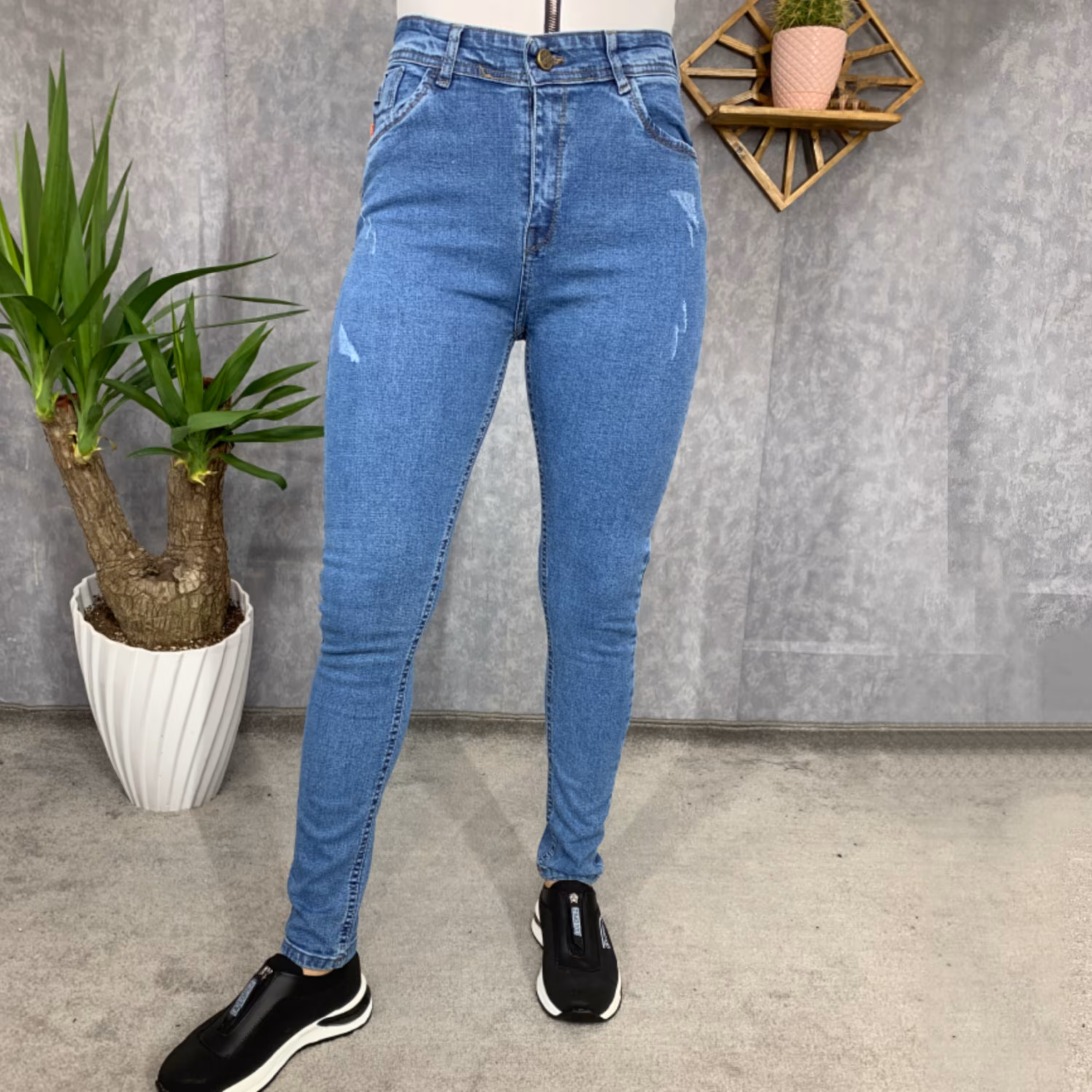 شلوار جذب ساده آبی قد 100