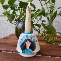 جاشمعی دکوری ارتفاع 8سانتیمتر طراحی شده با دست و رنگ اکریلیک  و شستشو با اسکاج نرم