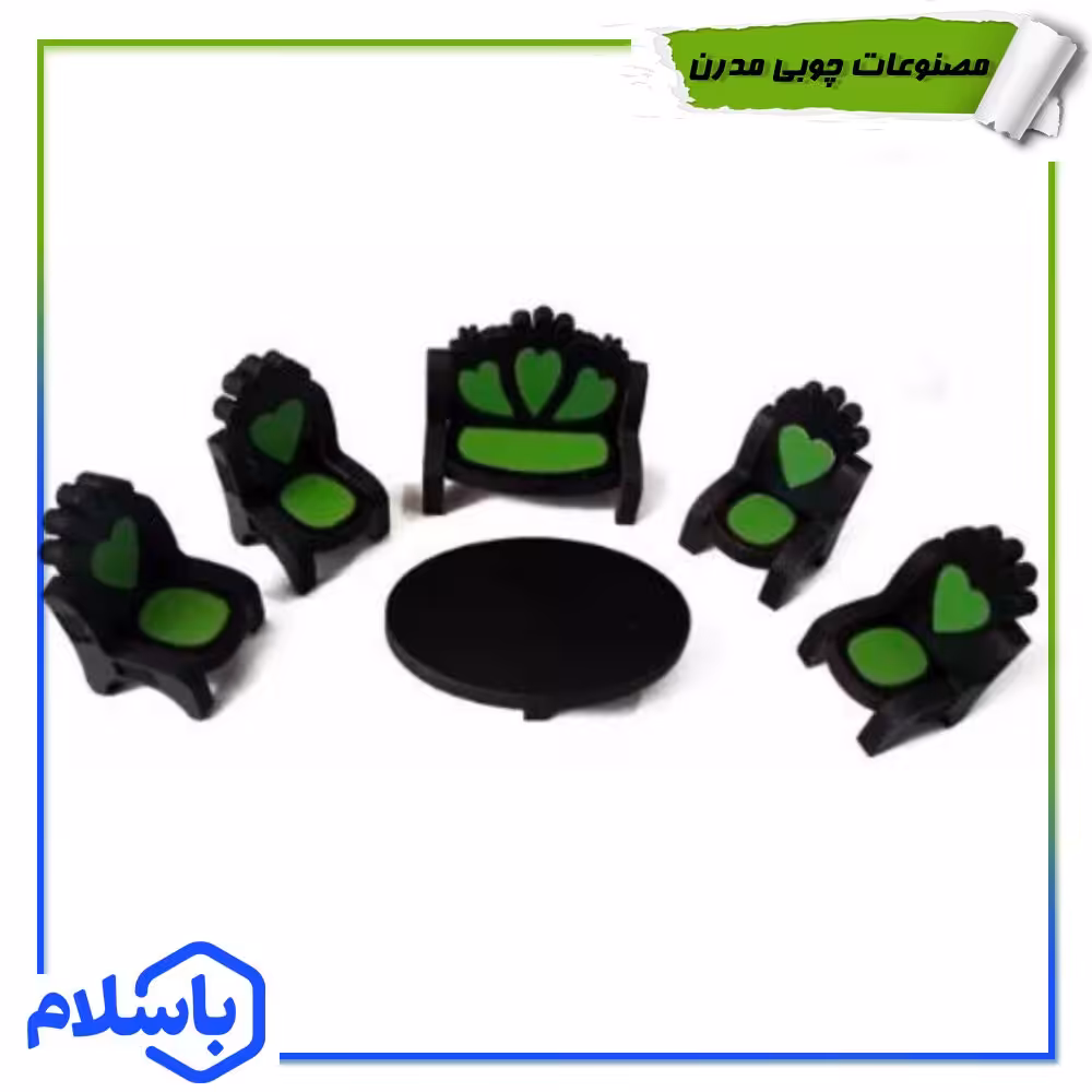 مبلمان هفت نفره مینیاتوری 2 سانتی چوبی در رنگ های متنوع (پس کرایه)