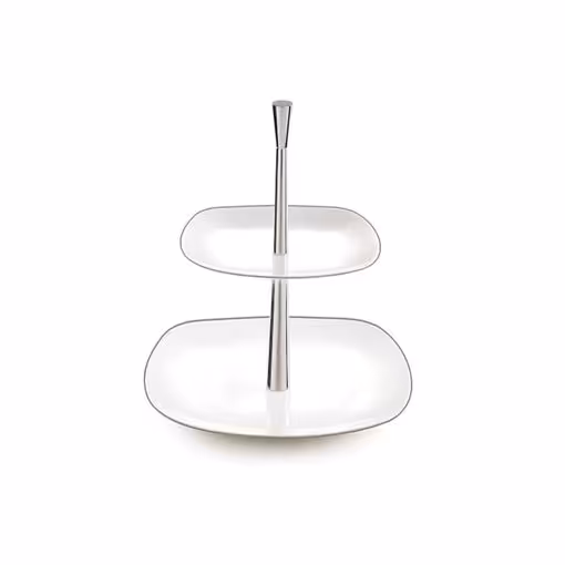 ظرف پذیرایی چینی زرین دو طبقه سمن با پایه استیل ساده