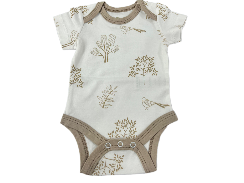 بادی آستین کوتاه نوزادی طرح گنجشک و شاخه شابن Shabenbaby
