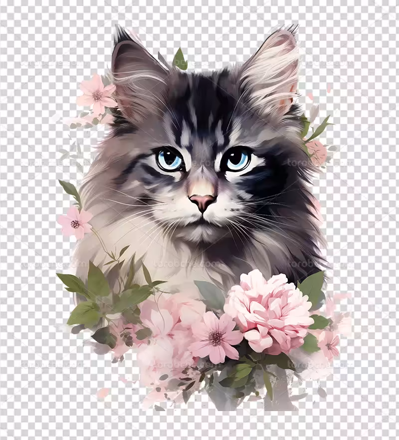 عکس PNG گربه و گل | گرافیک با طعم تربچه
