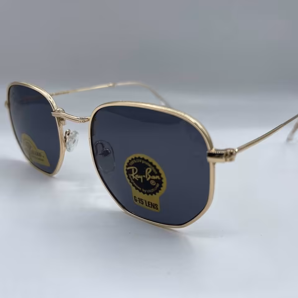 عینک آفتابی فیک ری بن فرم فلزی دسته فلزی رنگ های مشکی مشکی وقهوه ایی طلایی و