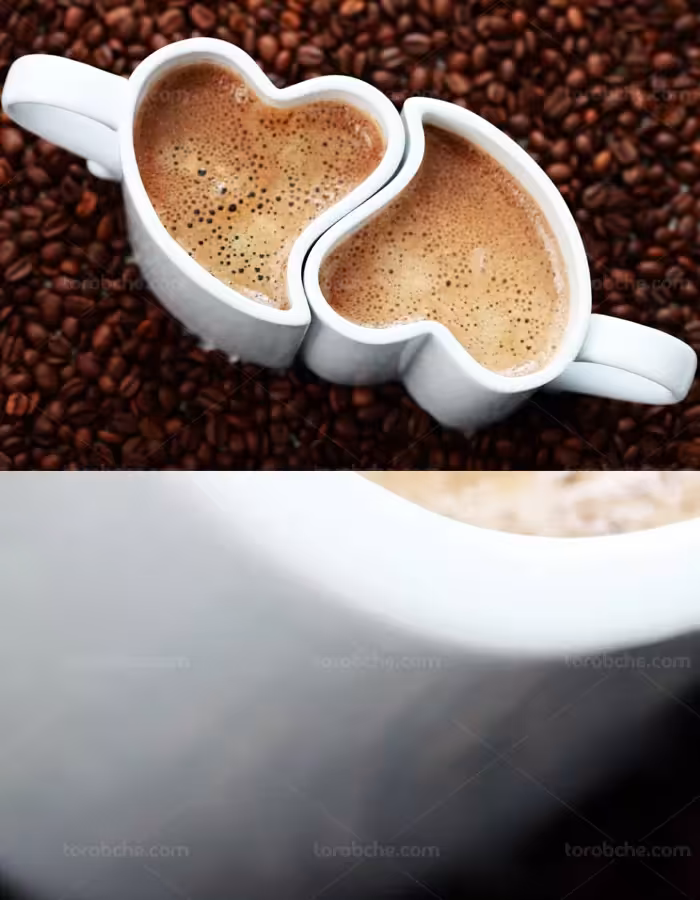 عکس با کیفیت فنجان و دانه های قهوه - گرافیک با طعم تربچه