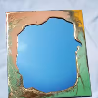 آینه رزین کاری شده ترکیب رنگ زرد آبی طلایی  