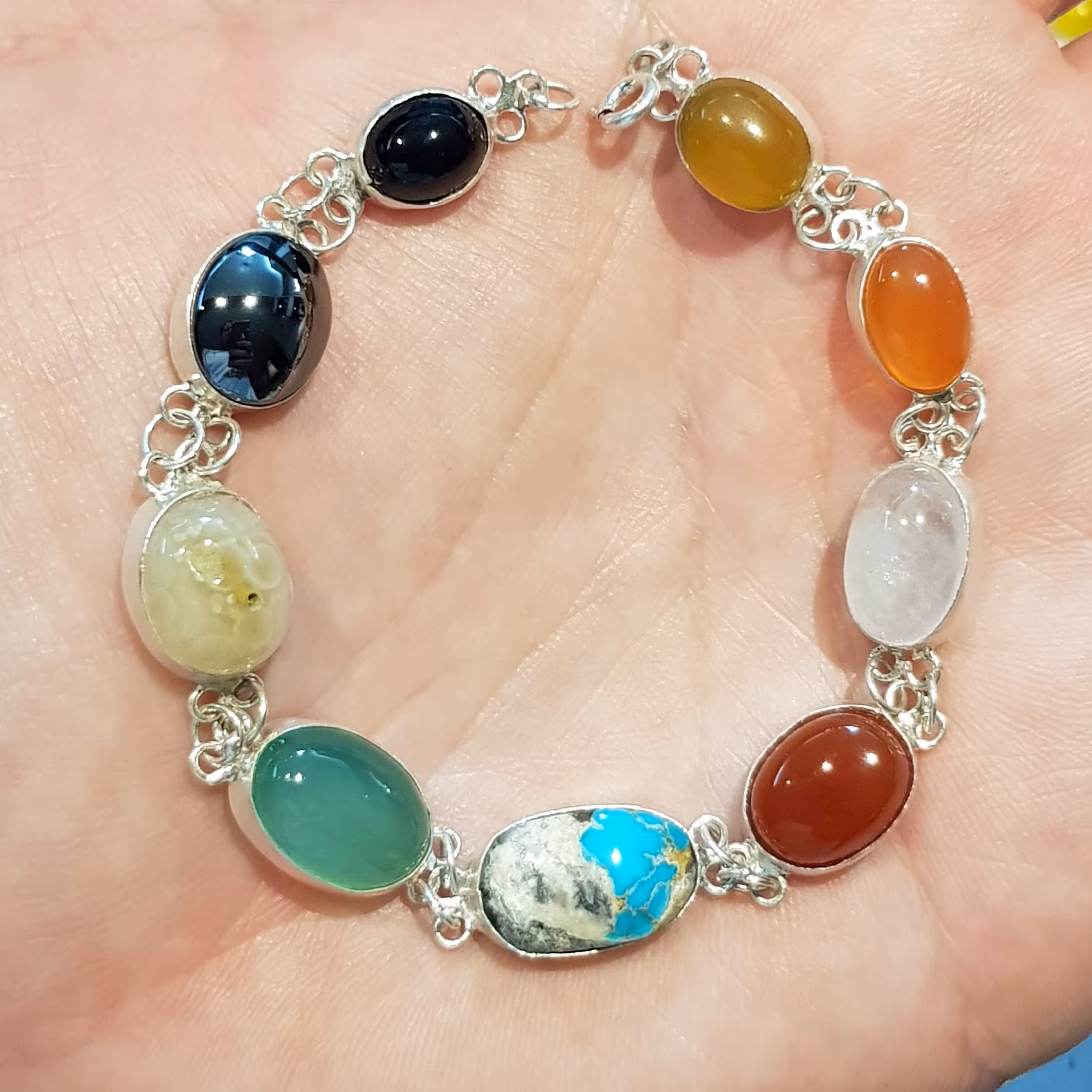 دستبند نقره 9 جواهر (ام البنین) نقره و سنگ طبیعی