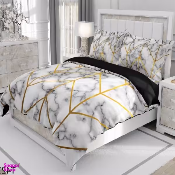 سرویس روتختی سنگ مرمر مدل سفیدطلایی دو نفره 6 تکه