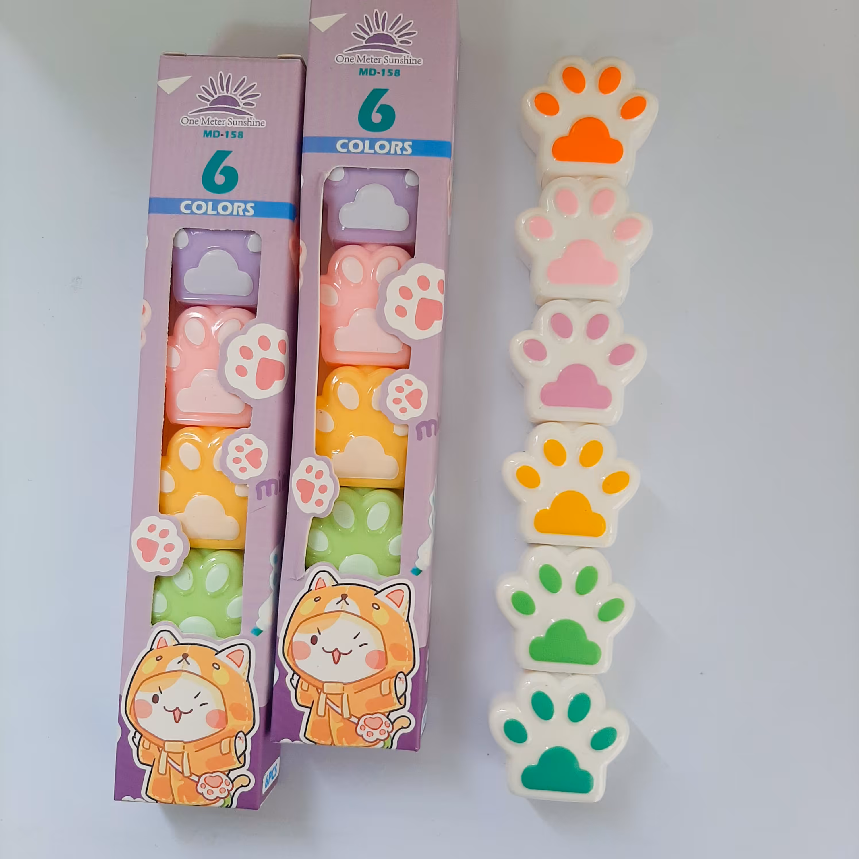 لوازم تحریر لوازم تحریر فانتزی ماژیک هایلایت ماژیک هایلایت طبقاتی طرح پنجه گربه پنج رنگ