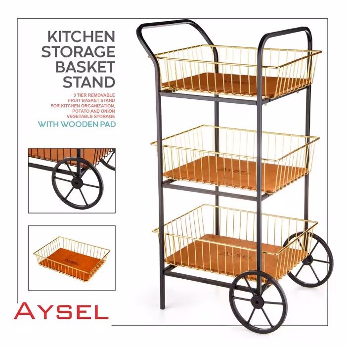 سبد سیب زمینی پیاز سه طبقه طلایی  مدل ایسان طلایی