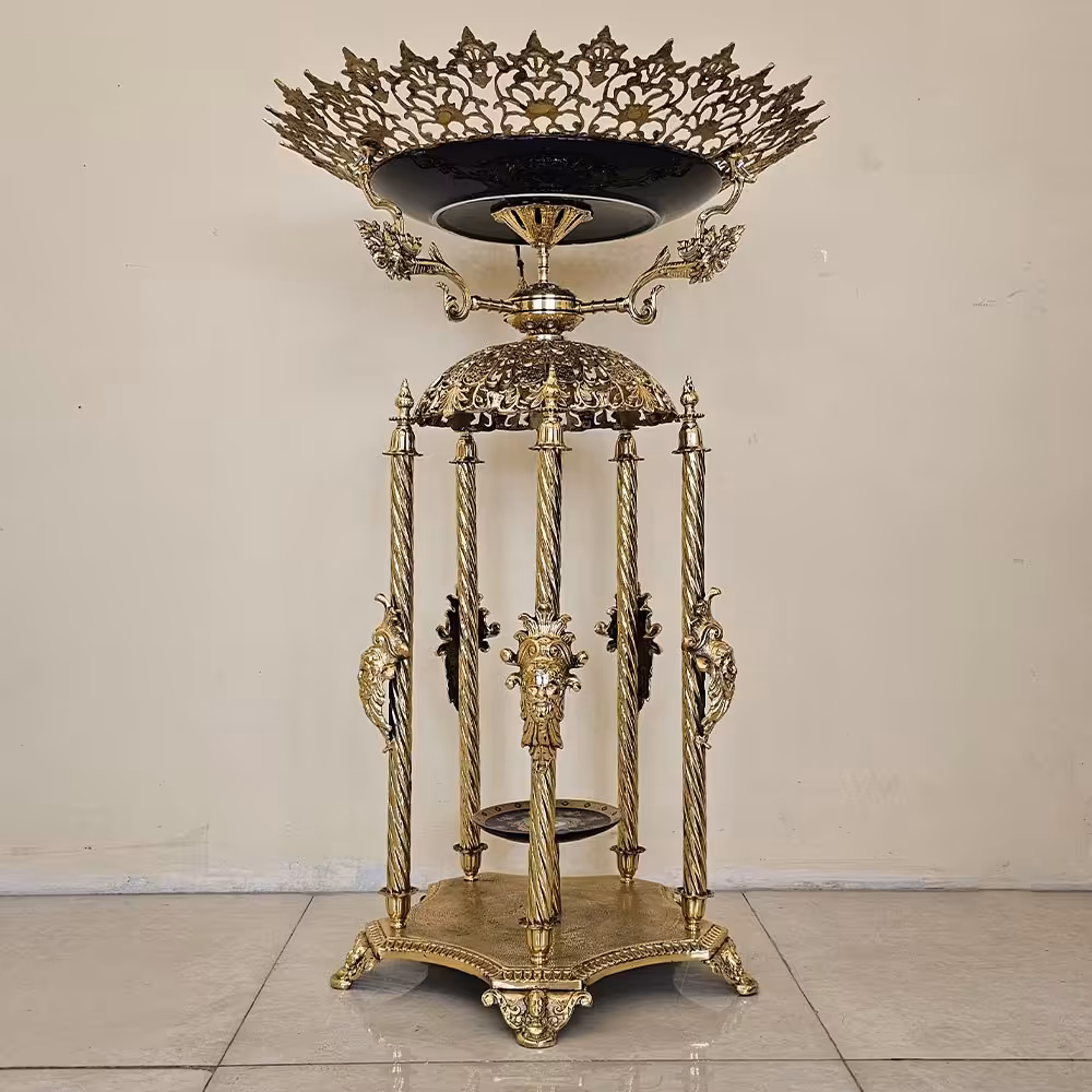 میوه خوری کنار سالنی ایستاده برنزی مدل پنج ستون کد 1417 میوه خوری پایه دار برنجی