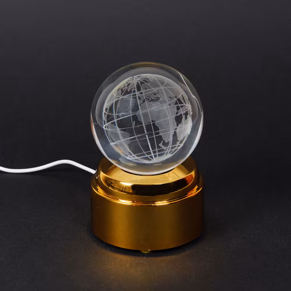 چراغ خواب گوی شیشه ای مدل چرخشی موزیکال طرح کره زمین