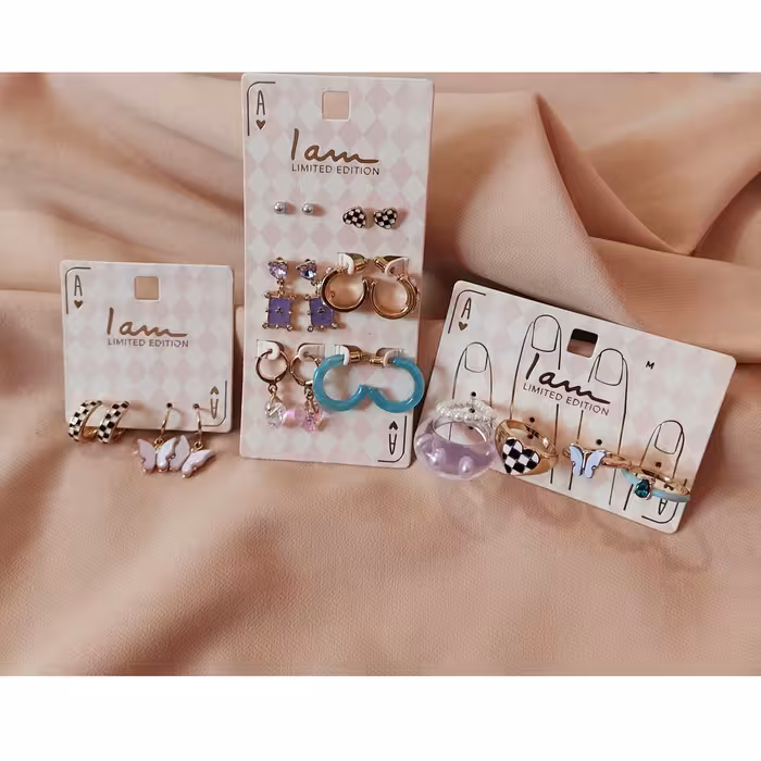 پک بدلیجات پینترستی پک بدلیجات شامل پک گوشواره پروانه پک گوشواره قلب و پک انگشتر پروانه گوشواره پروانه مناسب هدیه و کادو