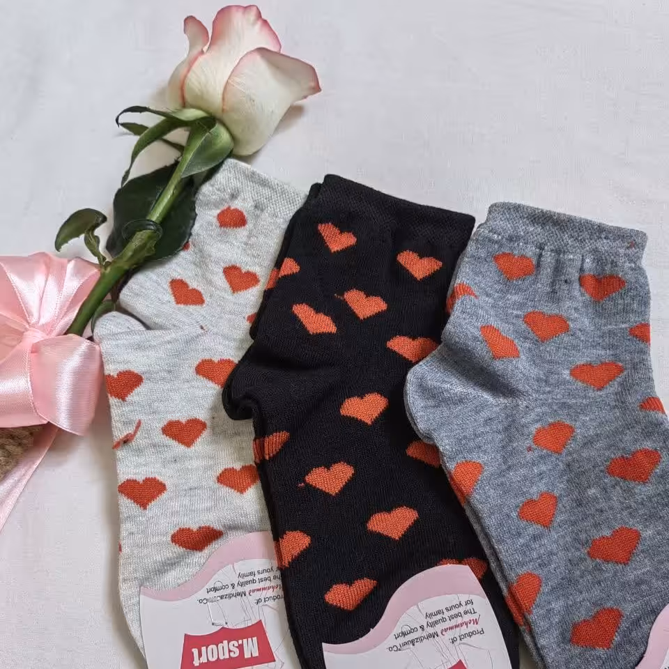 جوراب نخ پنبه اعلا طرح قلبی تولید ملی 