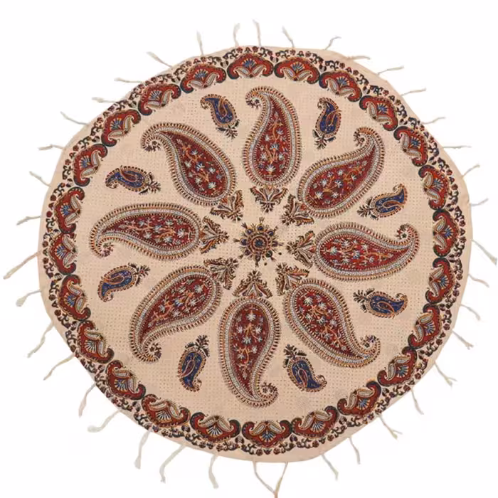 رومیزی گرد قلمکاری سنتی سایز 80 سانتی متر