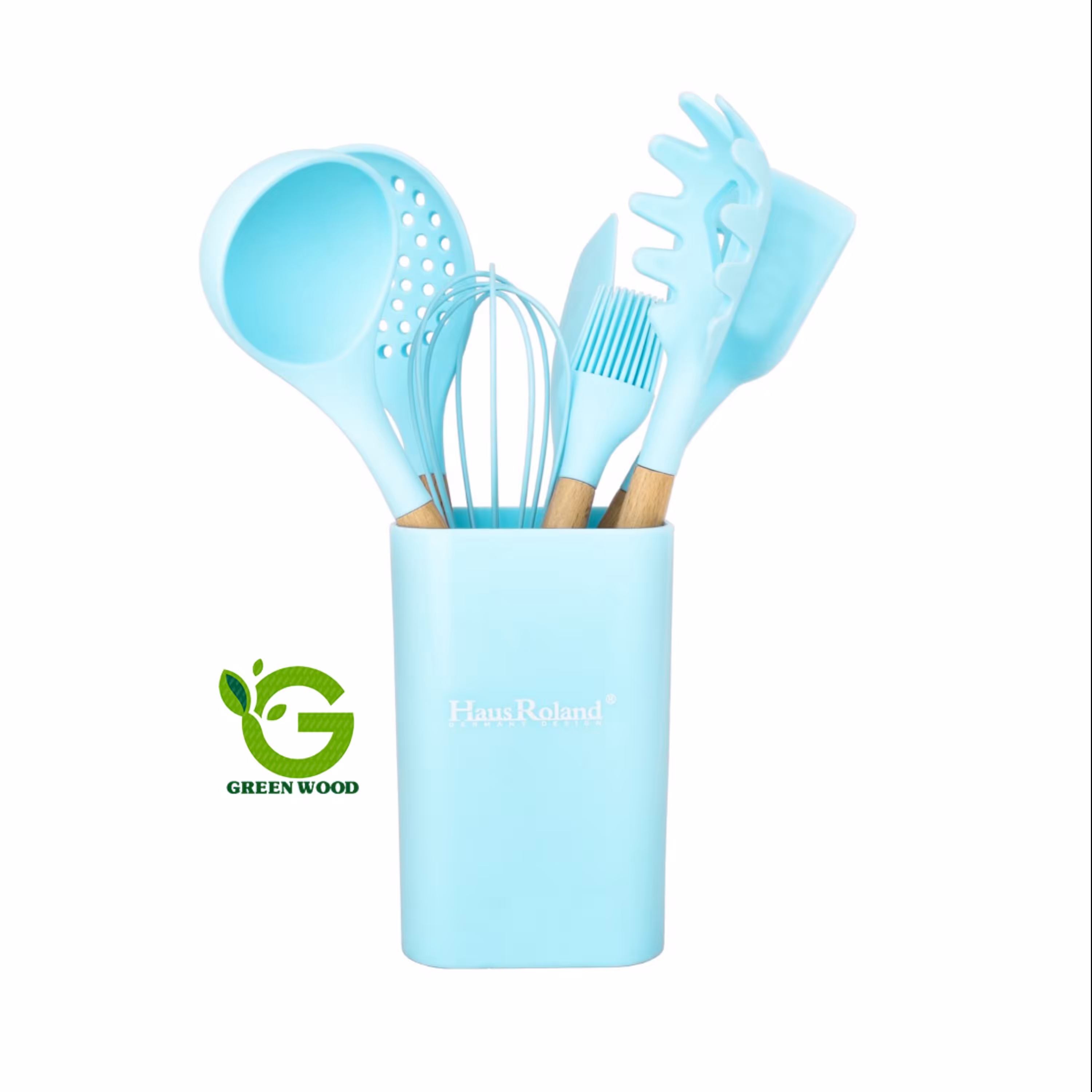 سرویس کفگیر و ملاقه 8 پارچه سیلیکونی دسته بامبو هاوس رولند مدلBlue کد Gw40102007