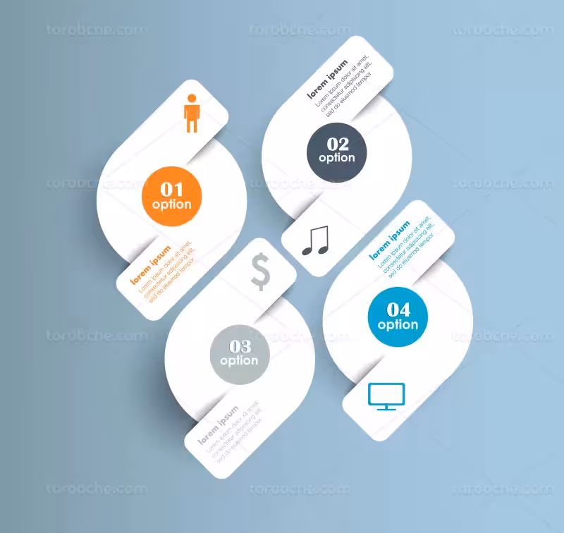 وکتور اینفوگرافیک 4 بخشی خلاقانه رنگی | گرافیک با طعم تربچه